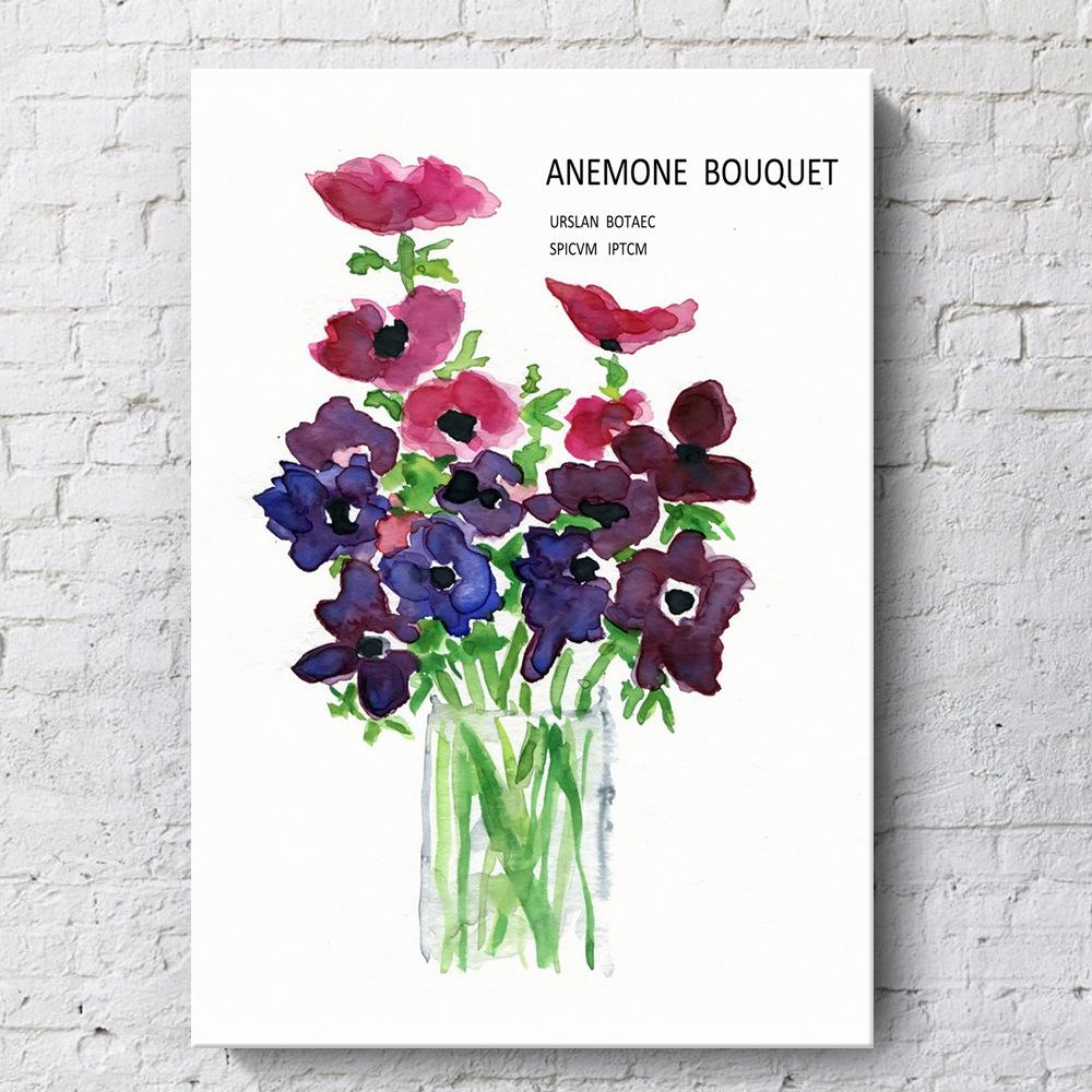 

Букет анемоны, растение мяты, украшение для гостиной, холст, картина, цветок, витрина отеля, украшения для дома, постеры 21*30cm