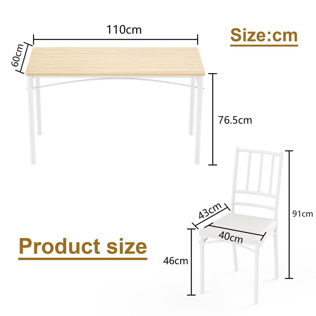 Dining table set, bar table with 4 dining chairs, industrial breakfast table for kitchen, living room, natural color and white, 110cm*60cm*76.5cm