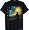 Funny Cat Starry Night Van Gogh Art T Shirts for Cat Lovers Mom Dad Tees
