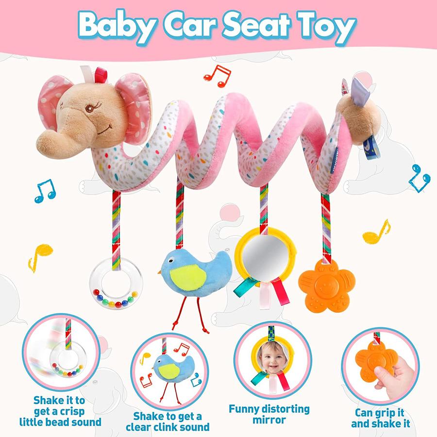 Baby Car Seat Toys Activity Stroller Toy for Boys Girls 0 3 6 9 10 12 Months, Spiral Hanging Plush Toys Activity Stroller Toys
