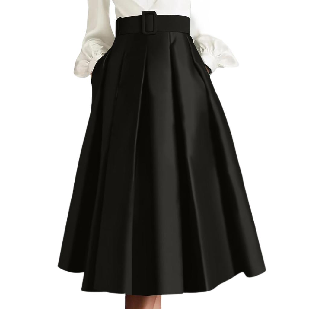 Elegant Midi Skirt for Women High Waist Pleated A Line Skirt with Belt Suitable for Summer Dresses for Women 2026 Graduation Dress