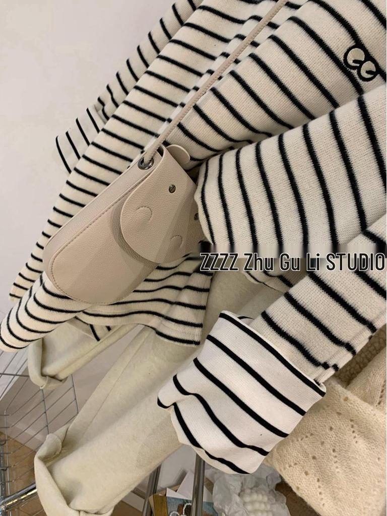 2218 Embroidered Brushed Striped Mid-Length T-Shirt - Early Spring 2023 Edition for Women