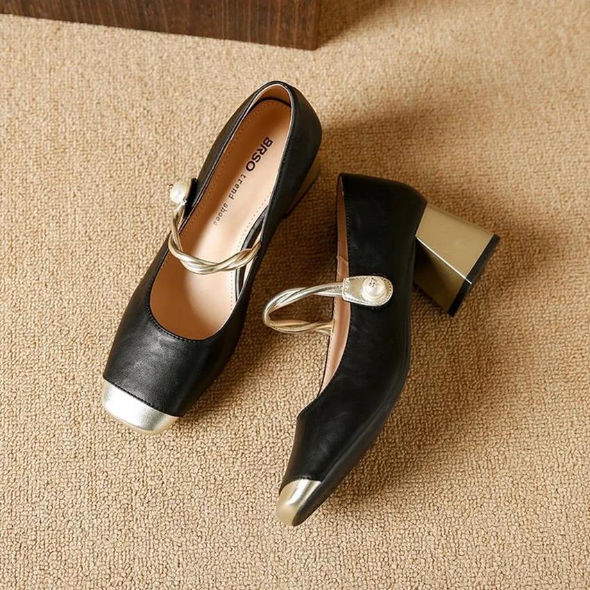 Shoes Female  Fashion Square Toe Women's Pumps Autumn Shallow Mixed Colors Outdoor Casual Chunky Heels Office Ladies Shoes