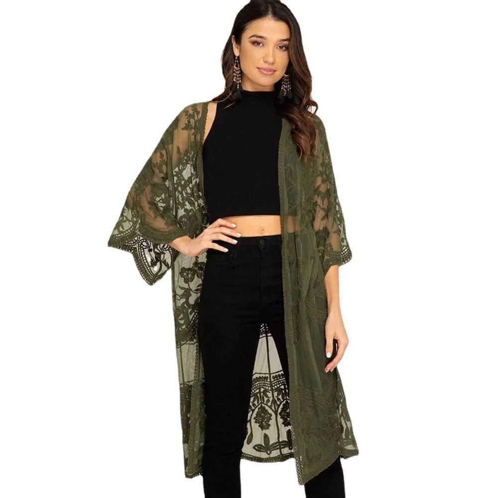 

Кружевной жакет, солнцезащитный жакет, жакет с широкими рукавами три четверти, прозрачный кардиган средней длины, свободная юбка с вышивкой. One size fits all