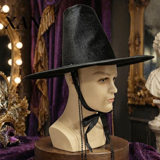 Comfortable Rehearsal Headpiece Korean Traditional Hat, Anime Cosplay Accessory, Stage Performance Flat Lightweight Headwear Top Hat with Beaded Chain