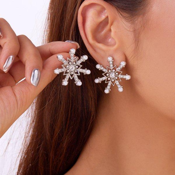 Bunte Kristall-Weihnachtsschneeflocken Zirkon Perlen Ohrstecker Für Damen Hängend Haken Weihnachten Party Mode Schmuck Geschenk