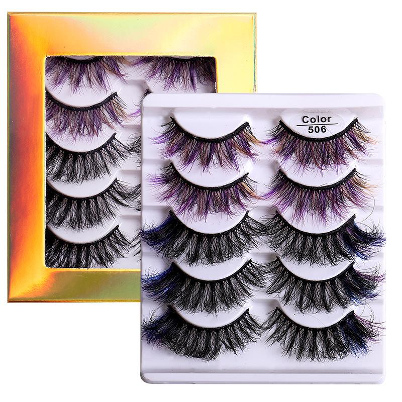 5 Pairs Of Colored Fried False Eyelashes, Naturally Thick Curled Imitation Mink Eyelashes