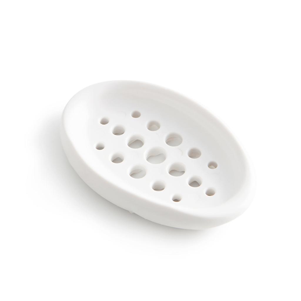 Oval Silicone Soap Dish with Self Draining Multifunctional Bathroom Storage Rack Holder for Sink Counter Organizer
