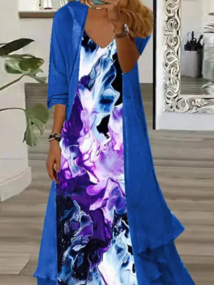 

Элегантное макси-платье с цветочным принтом и бабочками, с длинным кардиганом, женское платье в стиле бохо-шик, повседневное летнее платье 4XL