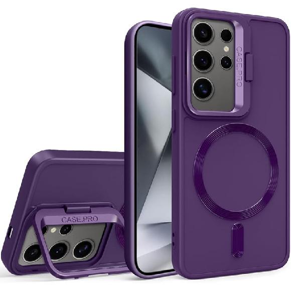 

Case for Samsung Galaxy S24 Ultra Compatible with MagSafe Stand Silicone Heavy Duty Protection Shockproof Slim Durable Magnetic Protective Phone Case фіолетовий