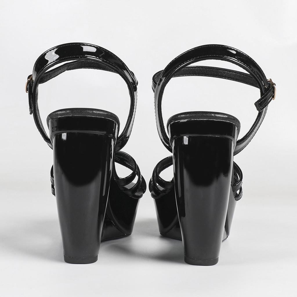 Womens Patent Leather Wedge Heel Sandals, Open Toe Thick Platform Waterproof Summer Plus Size Model Shoes
