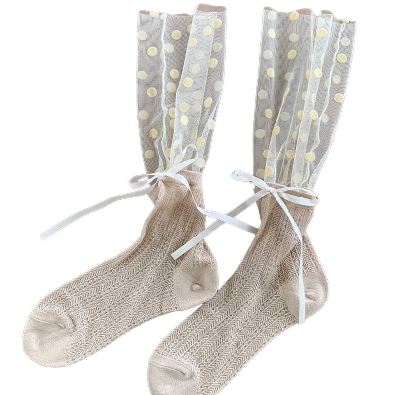 Womens Calf Socks, Sweet Girl Lace Ruffle Knee Socks Fashion Ladies Girl Princess Mesh Patchwork Socks Stockings