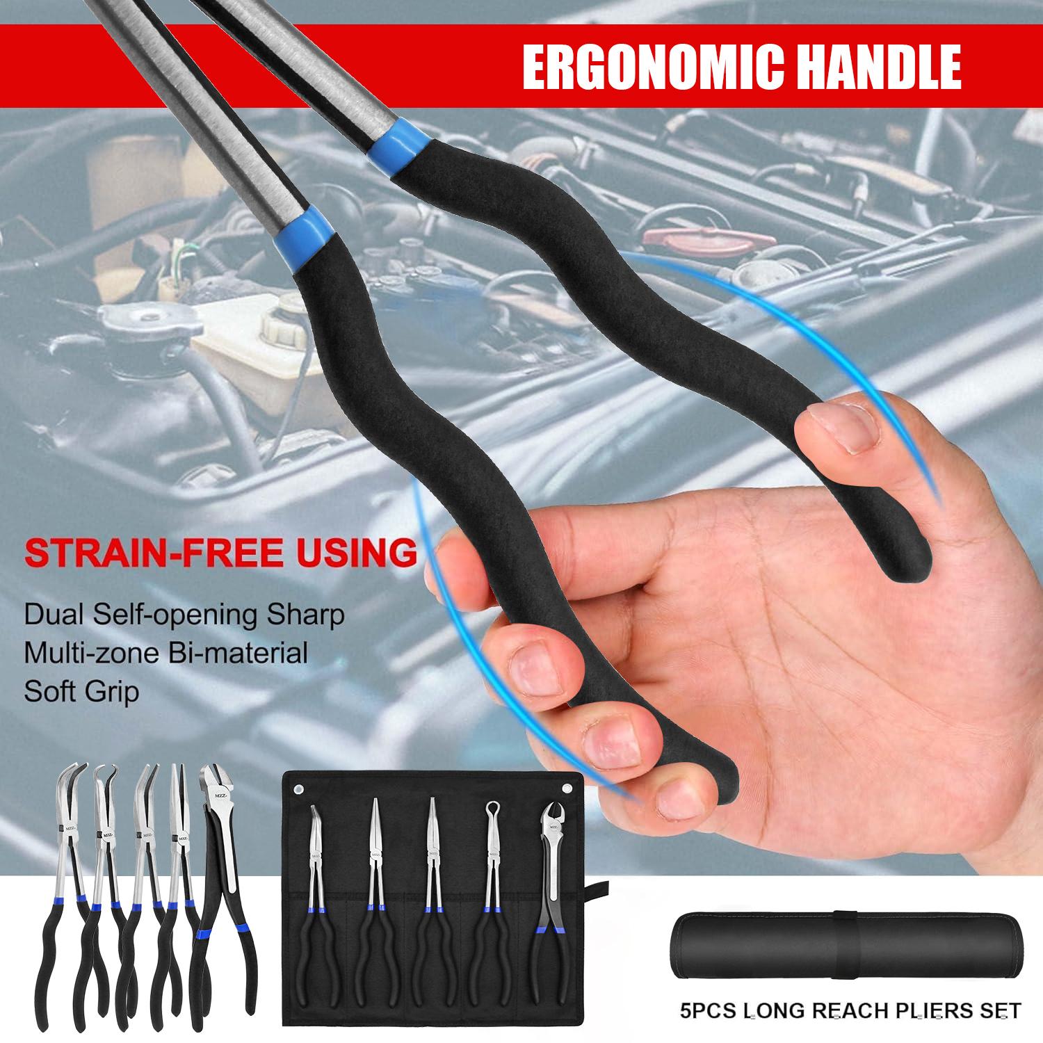 5 PCS Extra Long Needle Nose Pliers Set, Premium CRV Steel, 11  Long Reach Straight Pliers, 90°/45° Bent Nose Pliers