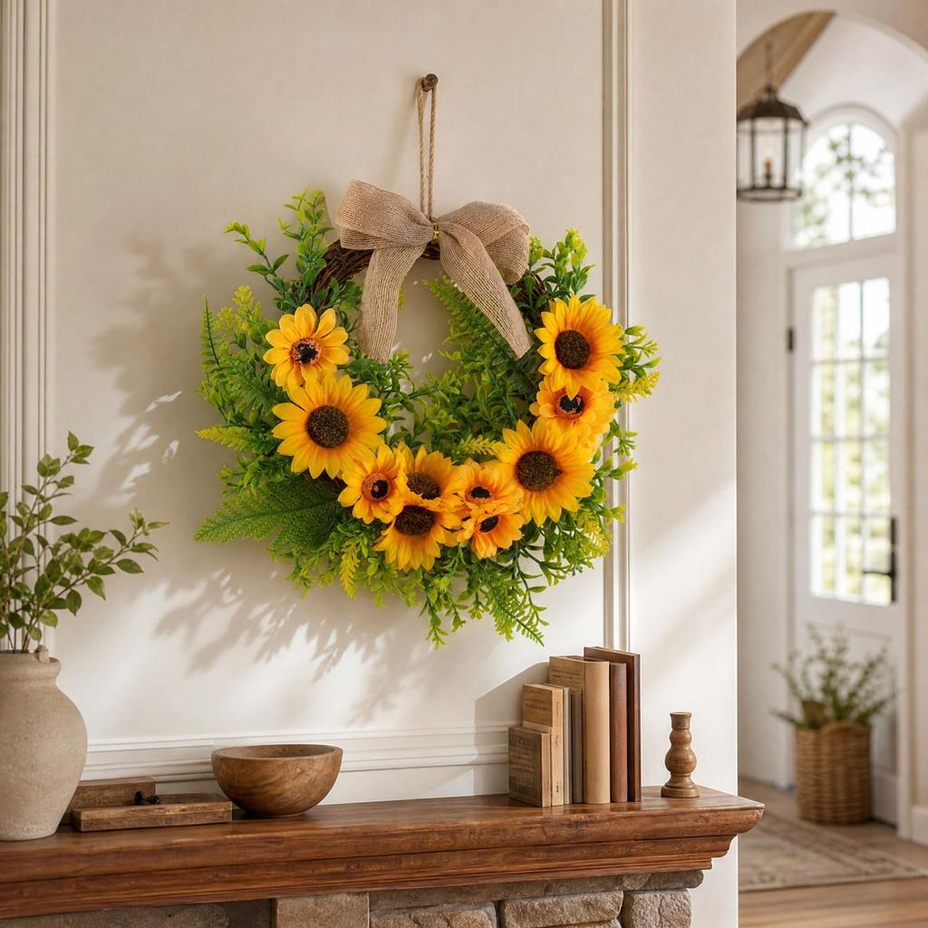 Sunflower Half Circle Wreath for Front Door Wall Decor