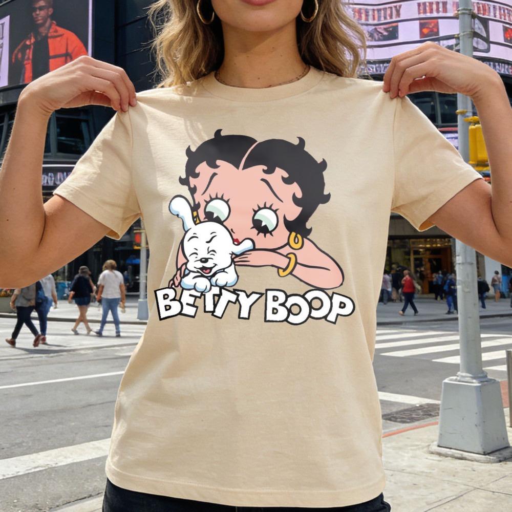 T-shirt Grafica Stile Cartone Animato Betty Boop Dolce Cuore Retrò Vintage Manica Corta da Donna Outfit Casual Quotidiano per Fan di Betty Boop