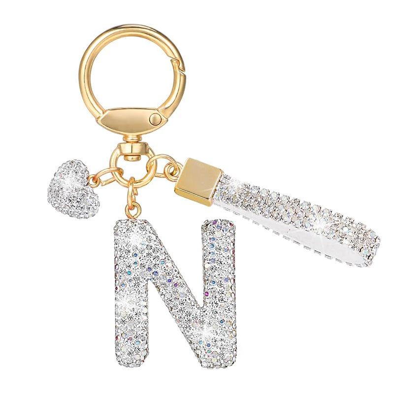 White Initial Keychain Shiny Cute A-Z Letter Key Chain Backpack Car Key Accessories Lanyard Couple Name Letter Pendant Gift