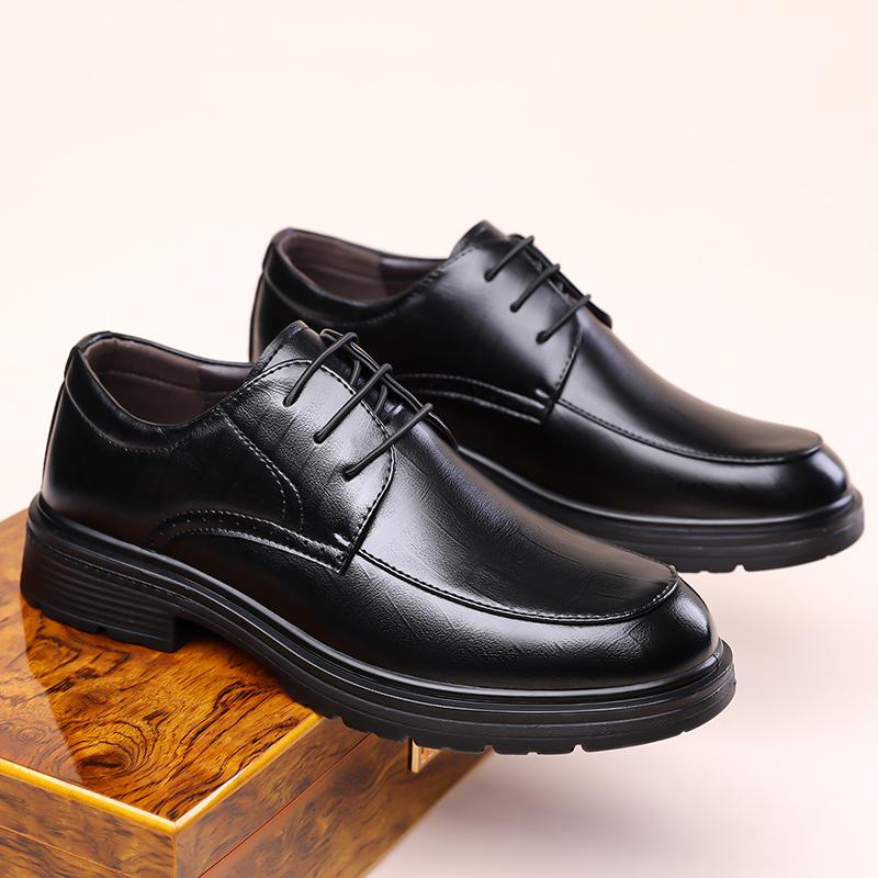 High Quality Men's Casual Leather Business Shoes Round Toe Lace-Up Office Walking Shoes 2026 New Comfy Thick Bottom Oxford Shoes