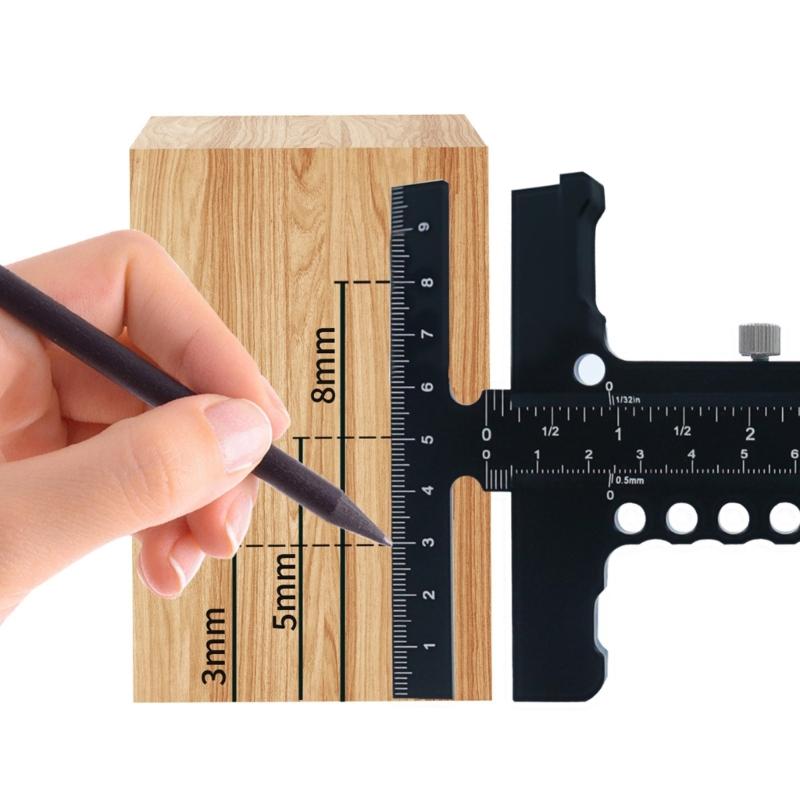 Woodworking T Ruler Carpentry Scriber Marking Measuring Gauge Multifunctional Measurement Tool Aluminum Scribing Ruler