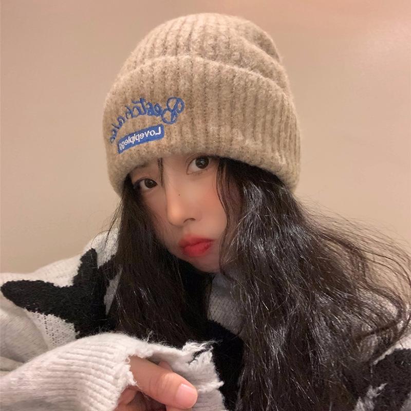 Hat Women's New Warm Woolen Hat Korean Version Versatile Autumn and Winter Ear Protection Knitted Baotou Hat Shows Small Face