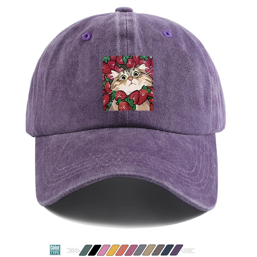 pc Strawberry Cat Print Baseball Cap with Duckbill Bill Adjustable Unisex Hat Suitable for Outdoor Parties Travel Ligh