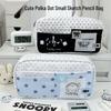 Blue Polka Dot Kitten Pencil Case: Cartoon Print Large-Capacity Student Stationery Bag