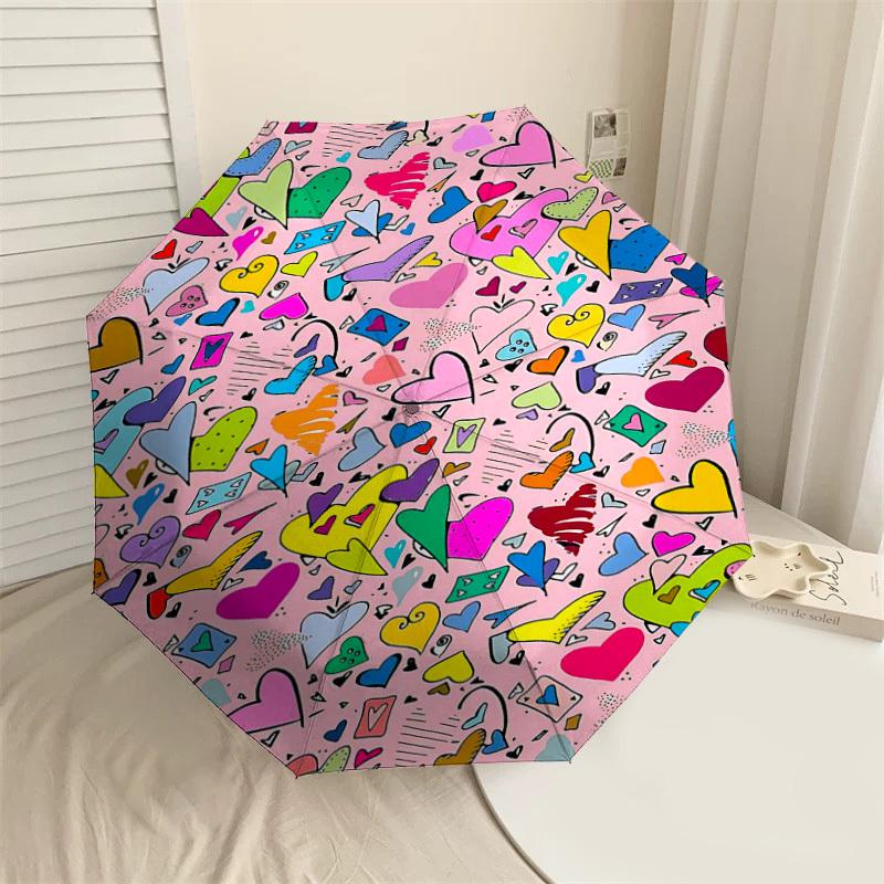 

1PC Hearts Hearts Umbrella-8-Rib Reinforced Portable Folding Travel Suitable for All Seasons Outdoor Daily Use -J0345