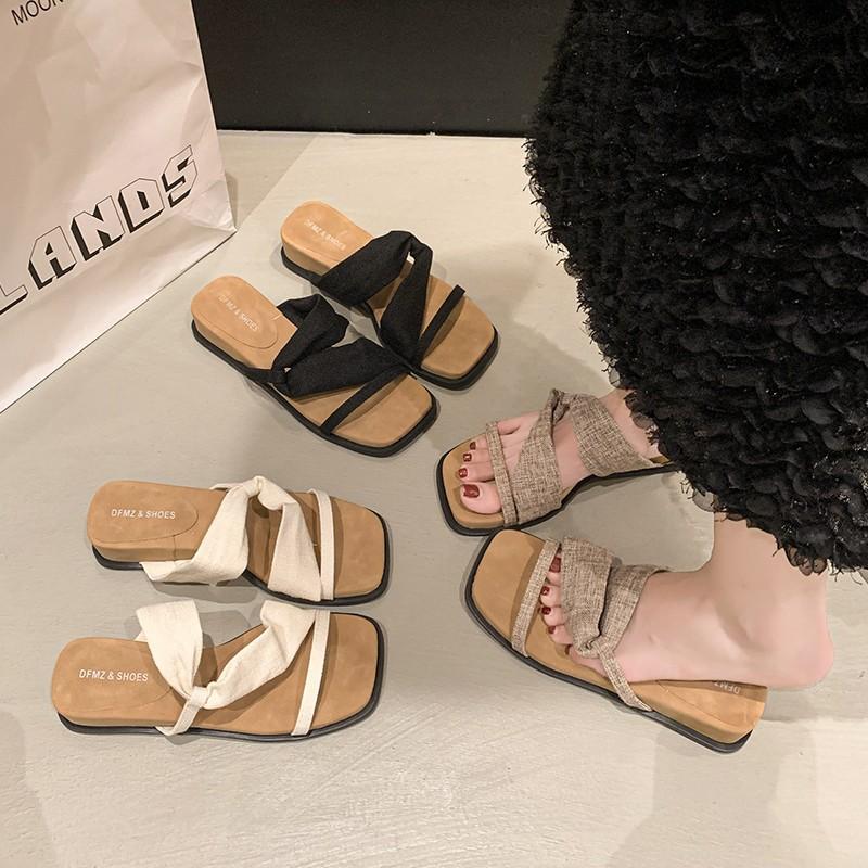 Summer retro vacation slope heel slippers beach open-toed sandals mop fashion versatile thick-soled cover toe cool slippers