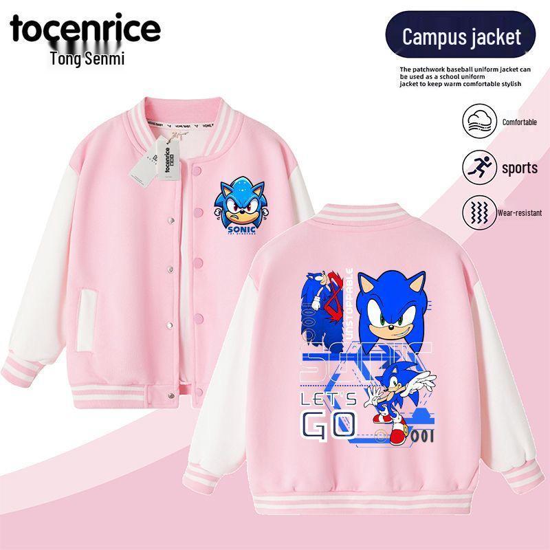 Hedgehog Sonic Boys' Baseball Jacket 2025 Spring/Autumn Kids Casual Top in Medium/Large Sizes