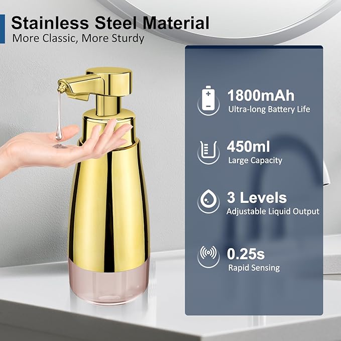Dispenser automat de săpun, accesorii de baie, sticlă de loțiune metalică din oțel fără atingere, dozator de săpun spumant reîncărcabil pentru hotel