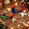 Christmas Atmosphere Decor Glitter Star Bell Ornaments, Sequin Hanging Decoration with Bow Pine Decorative Stars for Parties Cone, Sparkly Tree