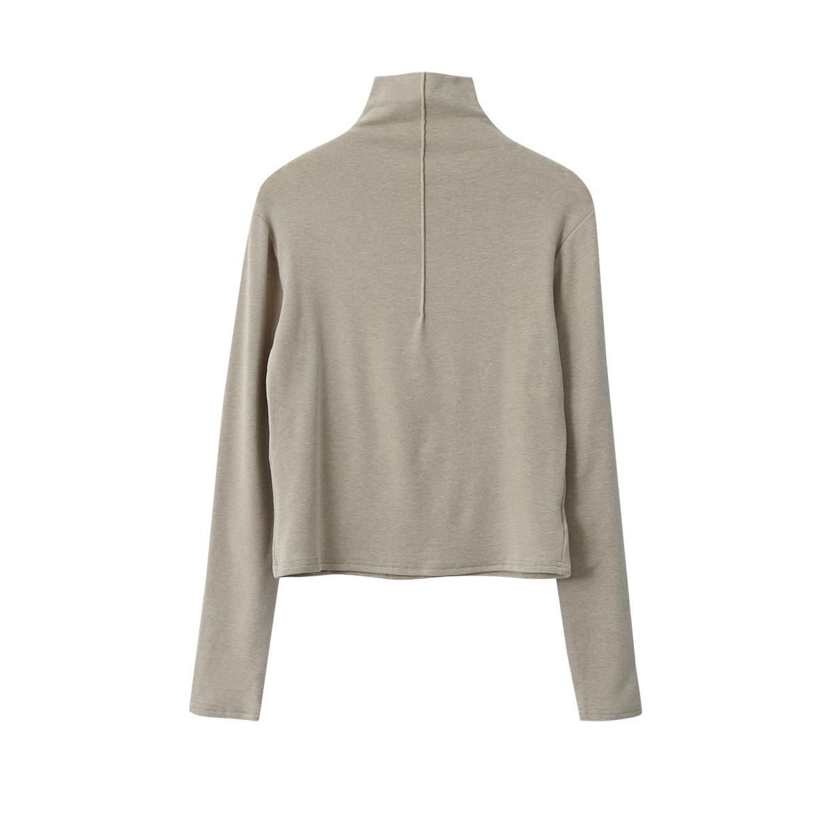 

Ou Fan Women s Gray Long-Sleeve T-shirt with Half-High Collar, Warm Autumn/Winter Base Layer, Style 11012 One Size