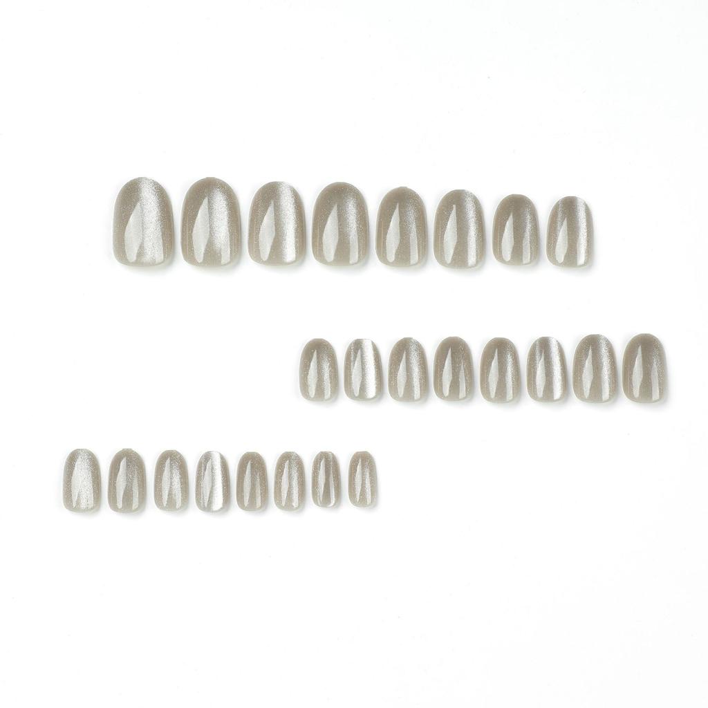 24 Pieces Wear Nail Piece Cold Blue Wood Color Cat's Eye Wear Nail Piece Nail Patch Wear Nail Press on Nails