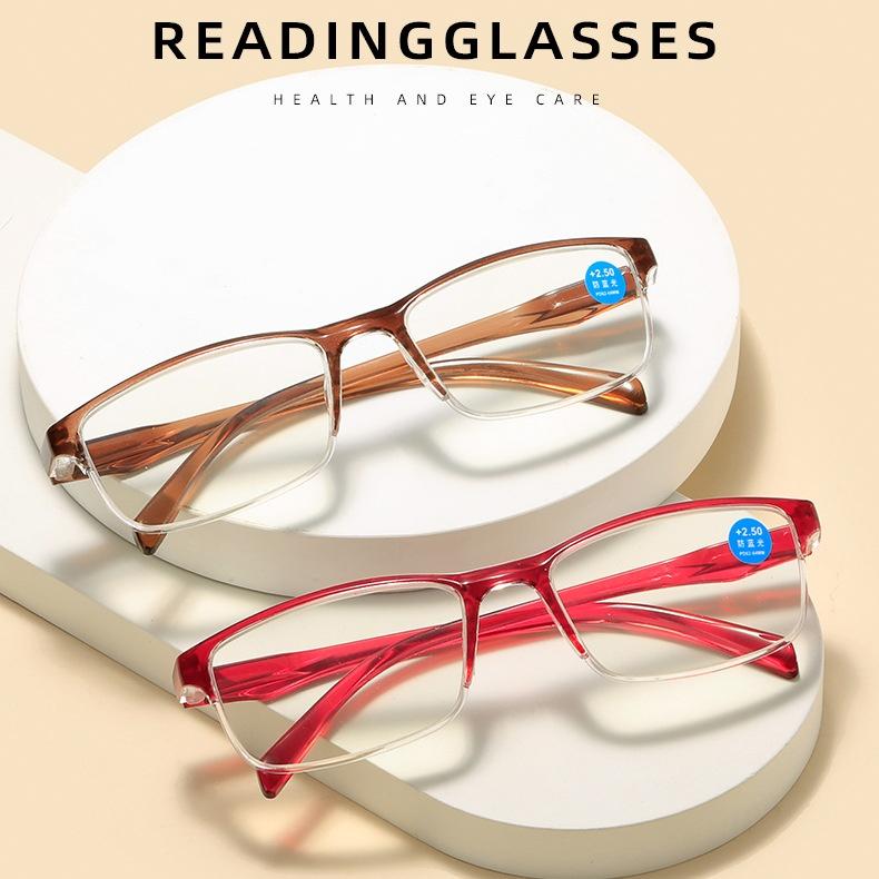 Half Frame Men Reading Glasses Sqaure Anti Blue Light Presbyopia Glasses Ultra Light Women Hyperopia Computer Glasses Read+1.0 +1.5 +2.0