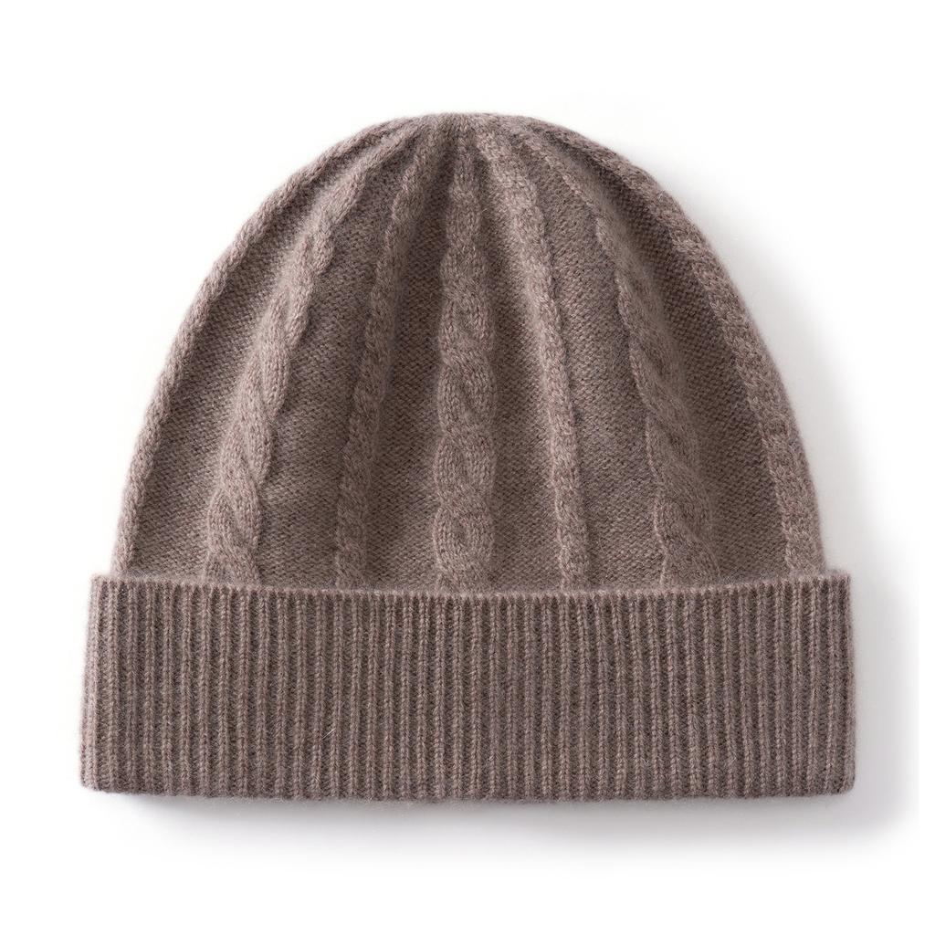 Cashmere autumn and winter new female solid color twisted flower thickened warm classic fashion knitted hat warm and small face