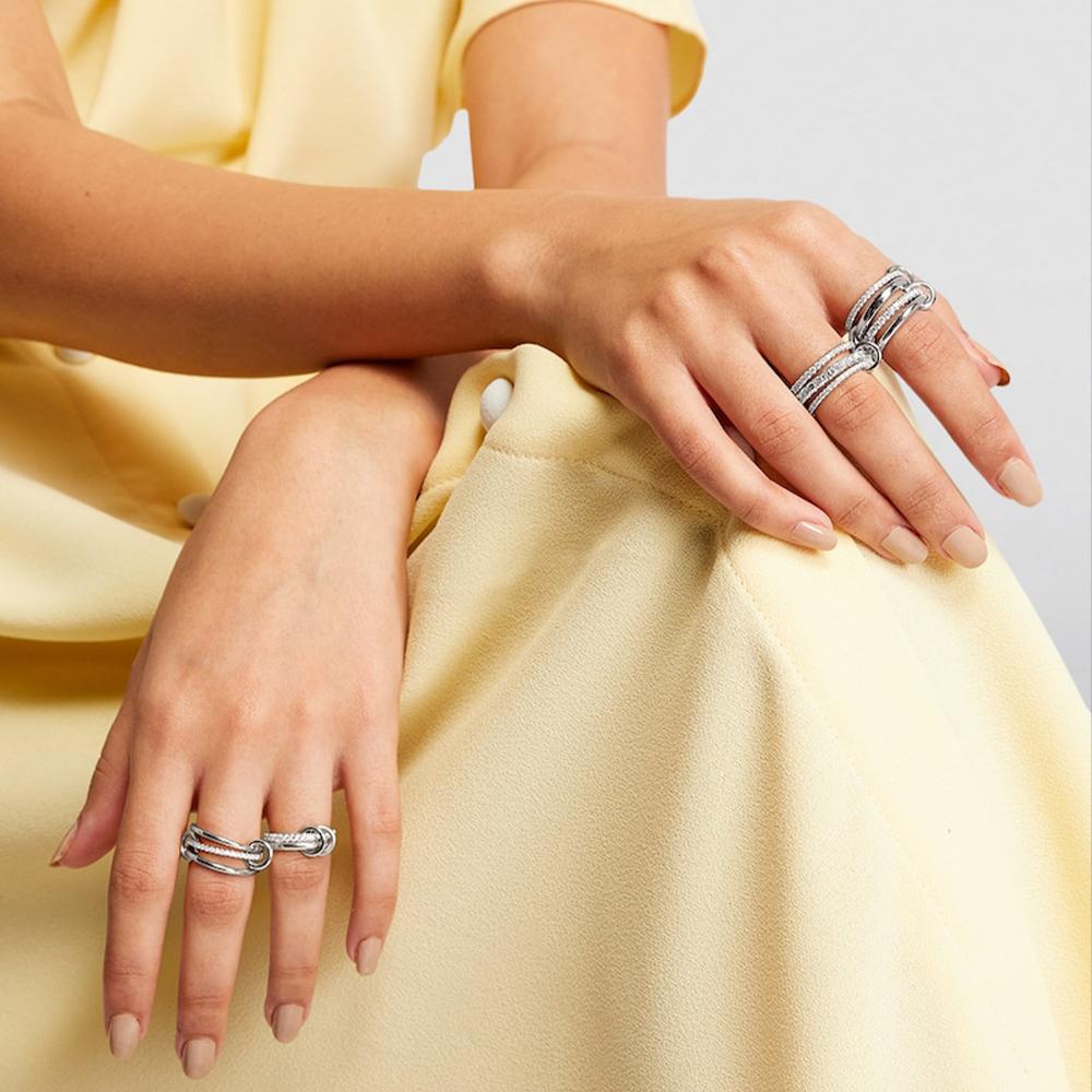 Luxury Cubic Zirconia Gold Plating Multilayer Connecting Rings for Women Fashion Mixed Color Stackable Finger Ring Party Jewelry