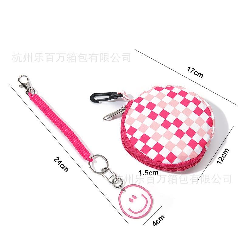 Original design Small change bag, earphone bag, pendant, schoolbag, pendant, checkerboard grid, trendy brand, smiley face, key bag, trendy.