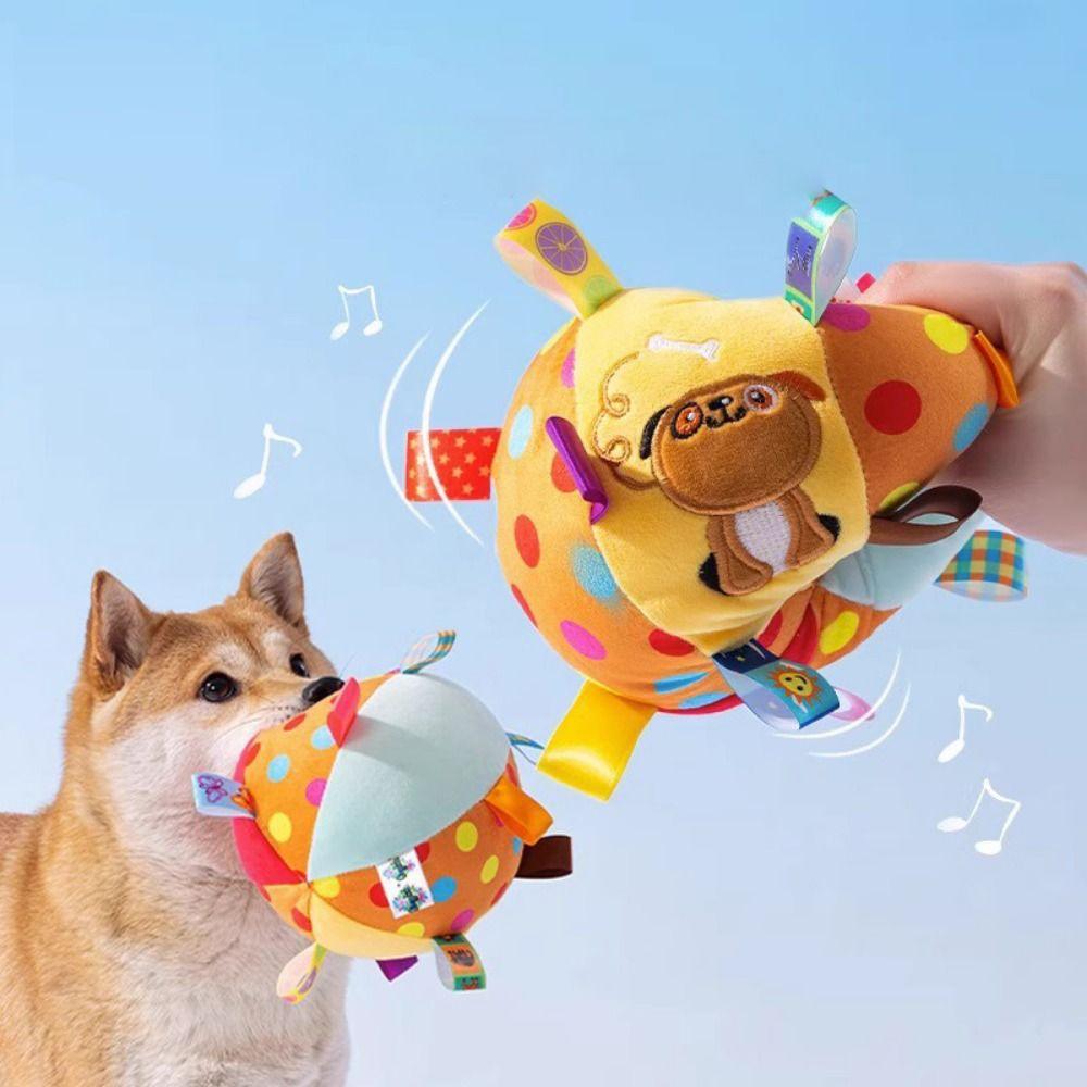 Soft Plush Handle Dog Toys With Bells Dog Chew Sounding Plush Ball  Cleaning Teeth