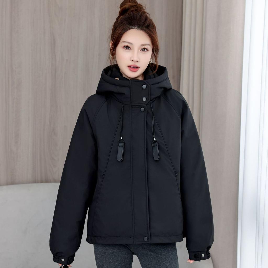 Han Fan Color Casual Two-Cotton Jacket Women's European Products Spring New Hooded Long Sleeve Padded Cotton Age-Reducing Outerwear Tide