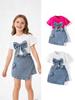 Mädchen Schleife Perlen T-Shirt + Modische Jeans Rock Hose Zweiteiliges Set