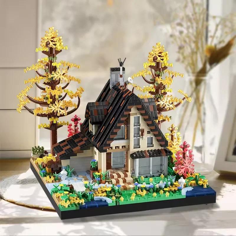 Wooden House Building Blocks Micro DIY Assembly Model Architecture Building Bricks Toys for Kids Educational Christmas Gift