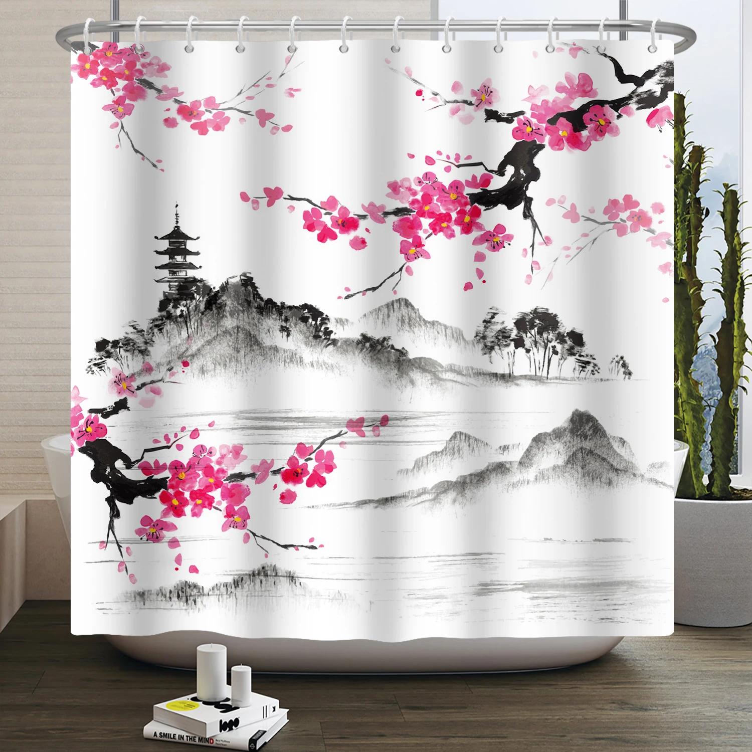 

Chinese Ink Painting landscape Shower Curtain Mountain Bamboo Modern Art Home Decor Bathroom Curtains Waterproof Shower Curtains 120X180cm