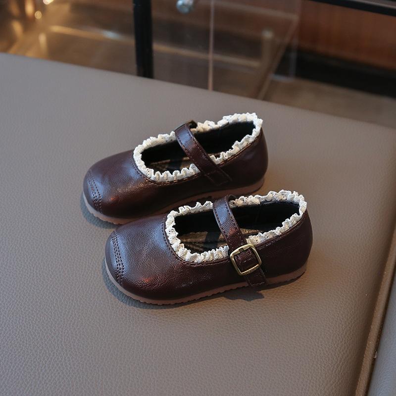 New Children's Flats Simple Lolita Girls Princess Leather Shoes Walking Versatile Sweet Pleated Kids Causal Fashion Shoes