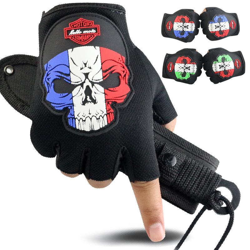 Cycling Half Finger Gloves Men's Outdoor Sports Breathable Electric Vehicle Bicycle Racing Skull Fishing Fitness