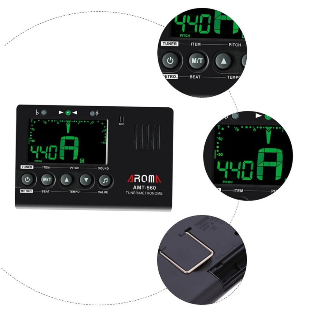 AMT-560 3 In 1 Metronome Tuner Built-in Mic W/ Pickup Cable 6.3mm/LCD Display for Guitar Chromatic Bass Violin Ukulele