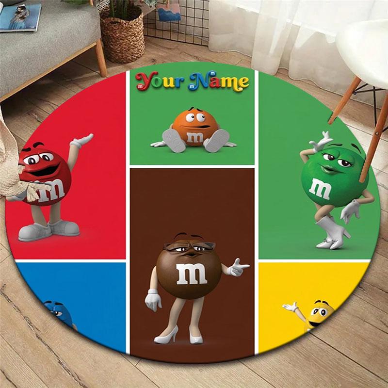 M&M's Custom Name Round Area Rug,Carpet Rug for Living Room Bedroom Sofa Playroom Decor,Non-slip Floor Mat