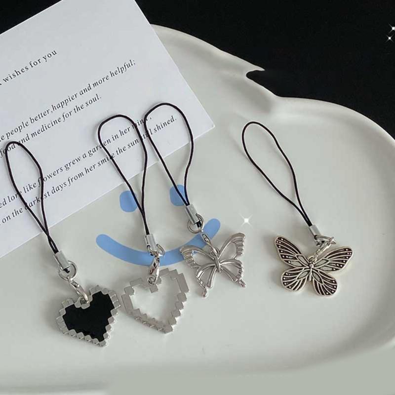 Love Heart Phone Pendant Novel Hollow Butterflies Tassels Y2k Girl Heart Niche Hollow Love Keychain Handmade Lanyard
