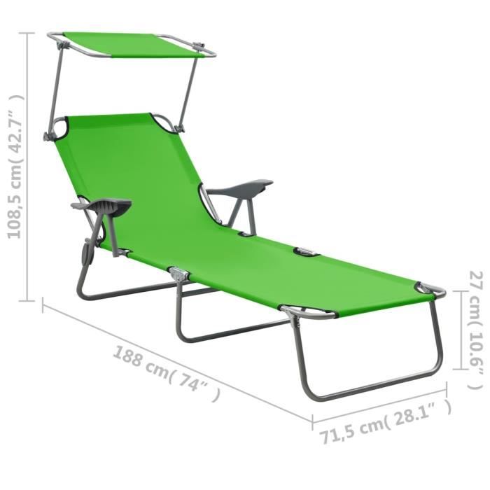 VidaXL Chaise longue avec auvent Acier Vert