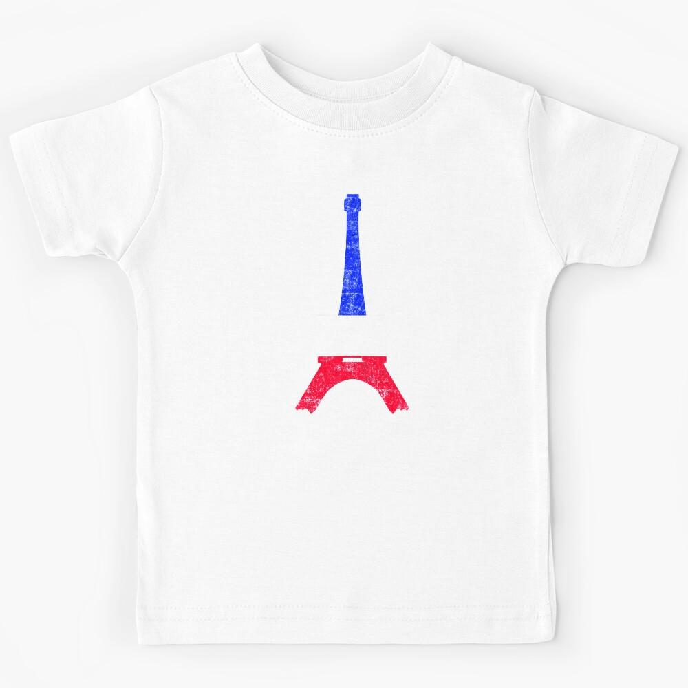 Paris Eiffel Tower at night Colors of France National Flag Souvenir Kids T-Shirt 170