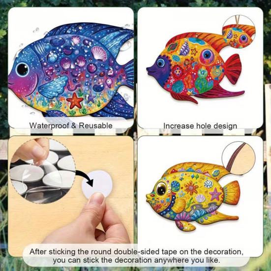 4 Stück Holzfisch Strand Wanddeko Tropenfisch Wandkunst Nautisches Meeresbewohner Küsten Hängende Skulptur für Badezimmer Wohnzimmer Küche