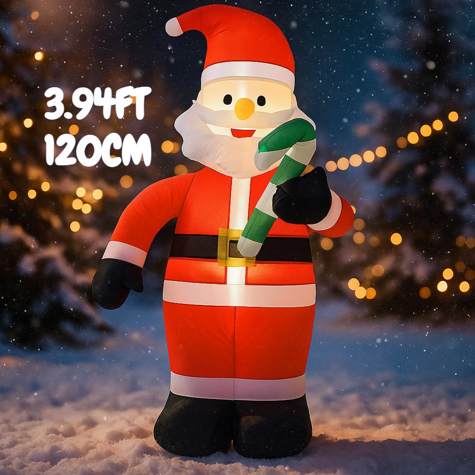 3.94FT Inflatable Santa Claus Candy Cane Toy Xmas Yard Decoration Festive Gift LED Lit Christmas Supplies Home Decor Ornament